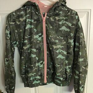 Macy's Kids rain jacket in green "camo" and peach accents.  Size Large w/hood